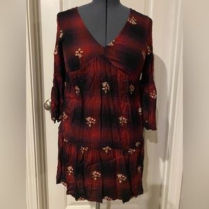 Plaid floral print dress
